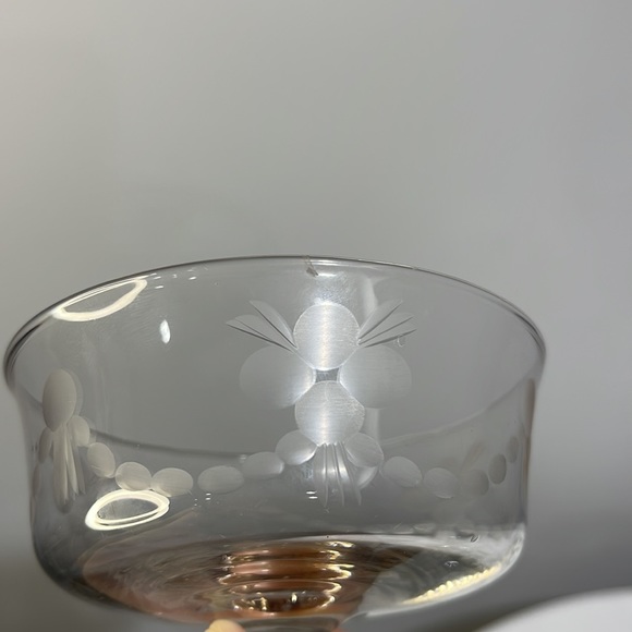 Vintage Mid-century modern etched short-stem champagne sorbet glasses set of 5 - Picture 11 of 13